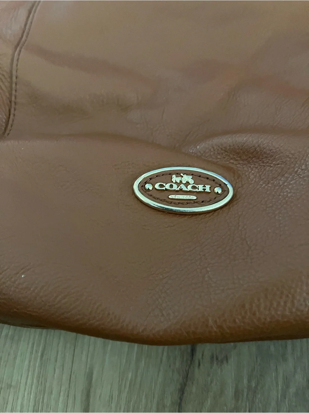 Coach Brown Pebbled Shoulder Bag with Zipper Logo Accent & Inner Pockets